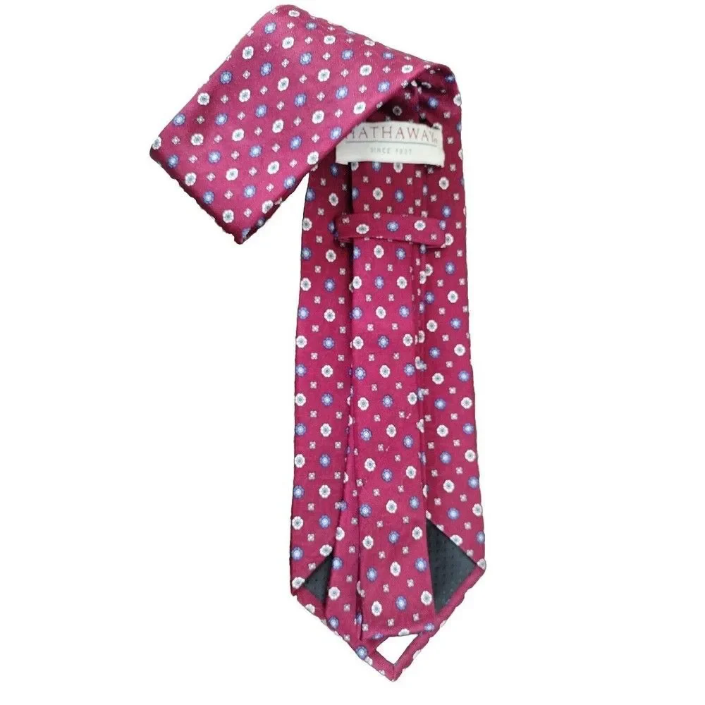 100% Silk Tie Necktie Mini Floral Vintage Hathaway Men's Red Blue White